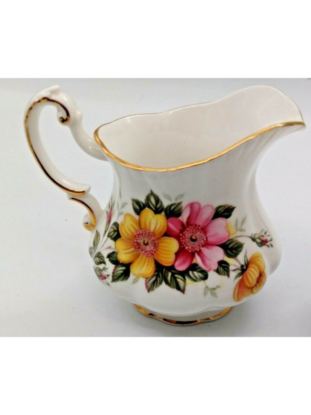 Paragon Footed Creamer - Flowers Pink Yellow Scalloped Gold Trim
